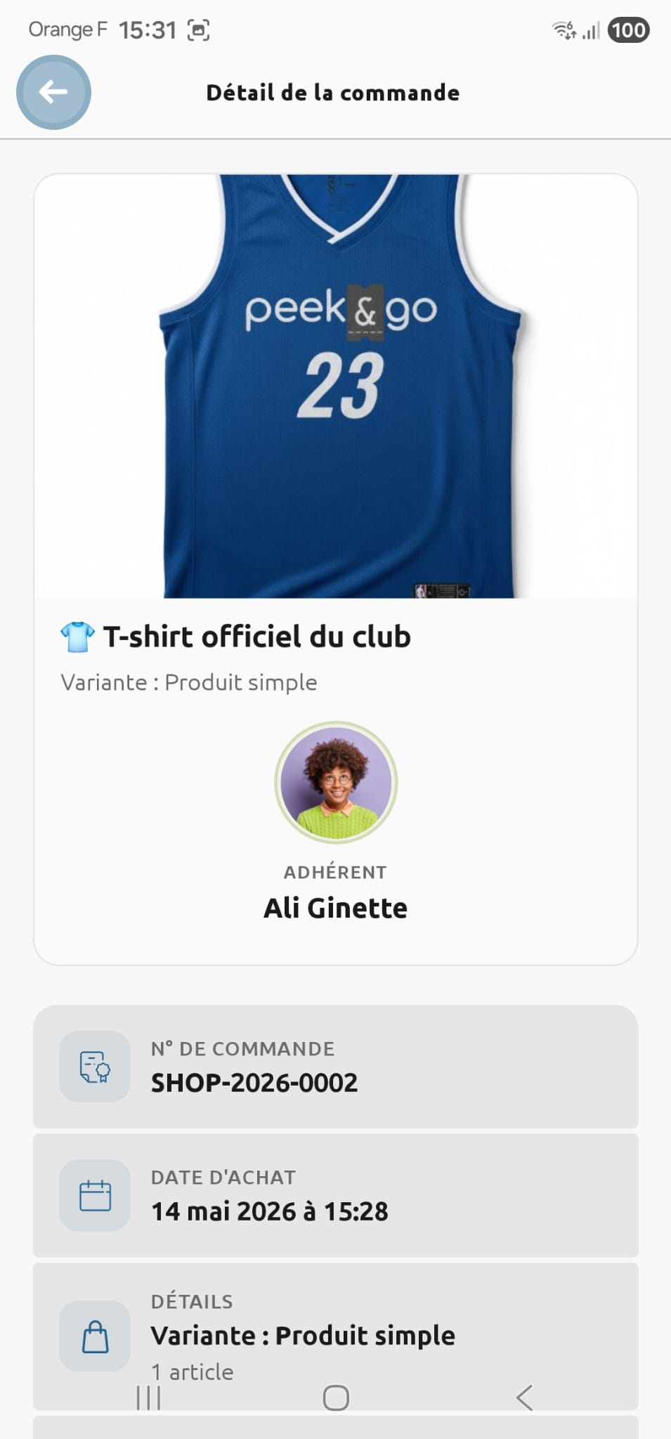 Détail d’une commande