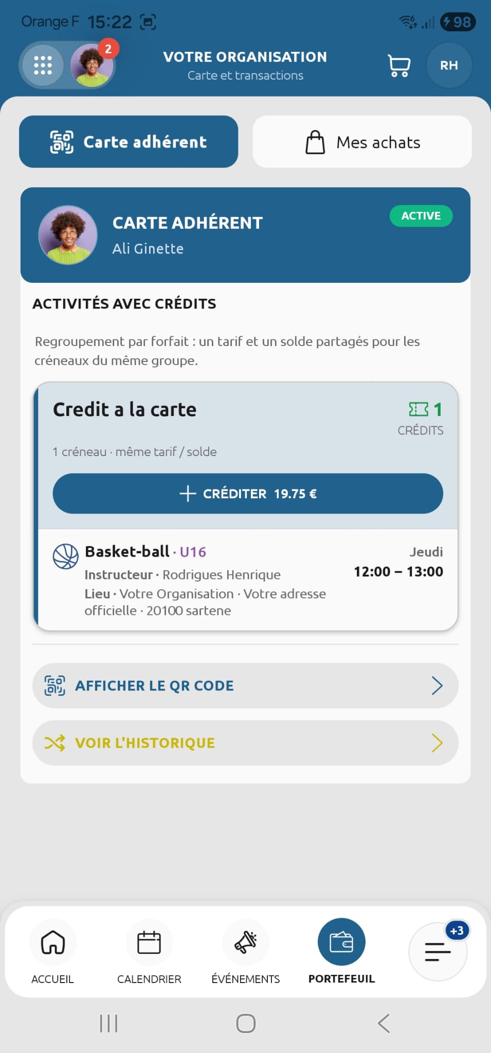Gestion de crédit de la carte membre