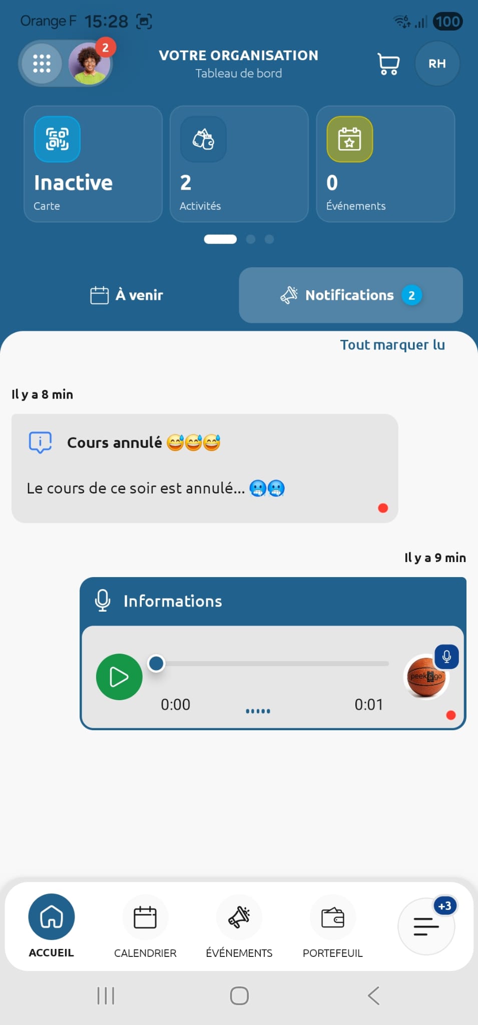 Liste des notifications