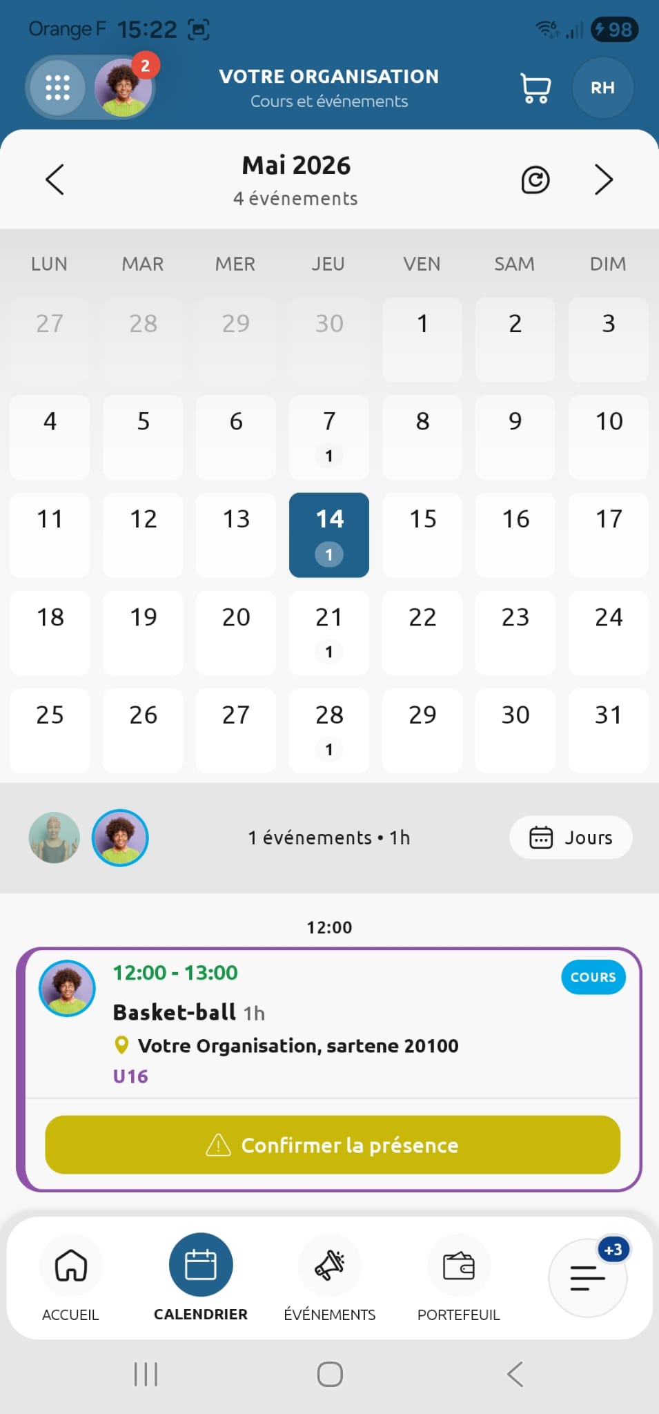 Agenda du membre/famille