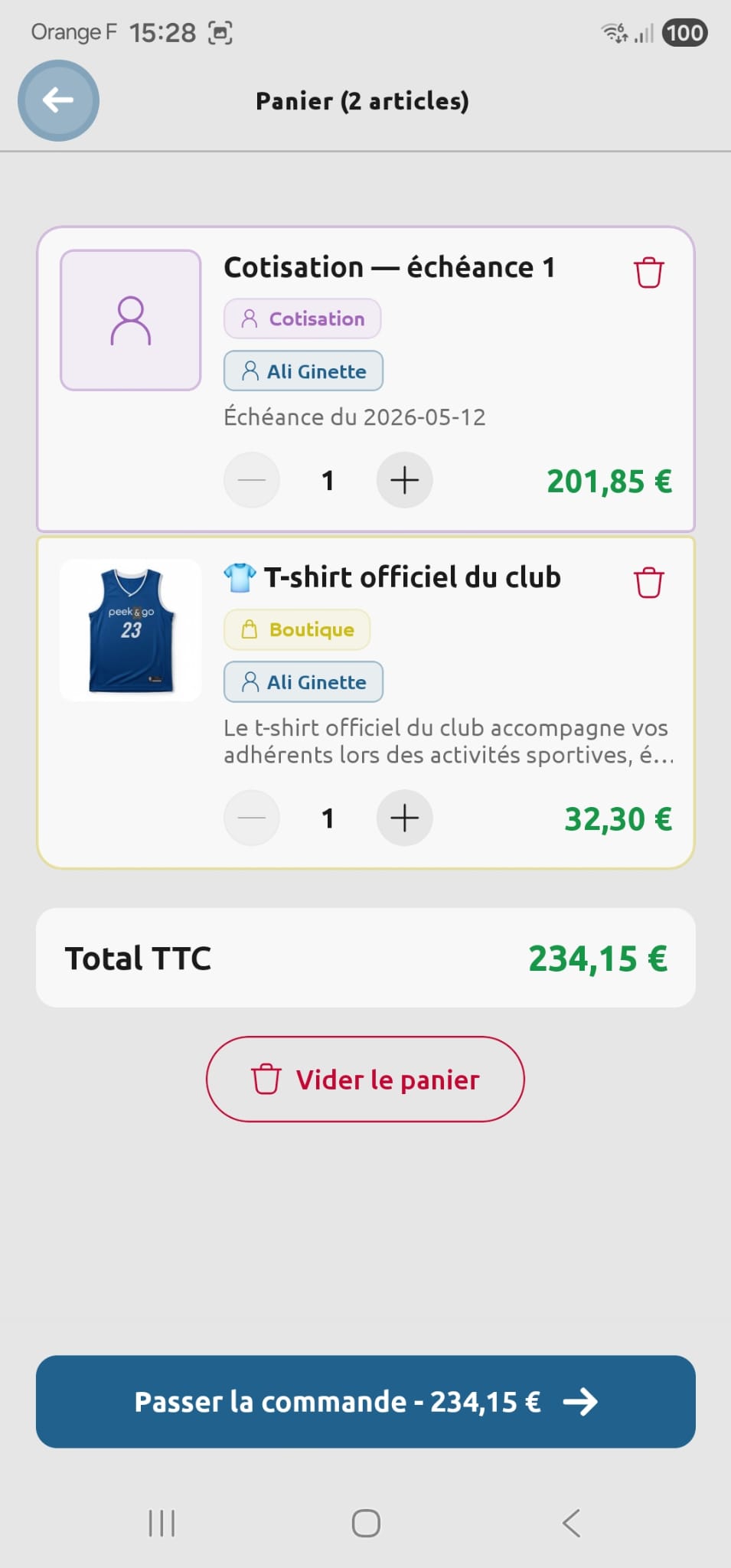 Panier adhérent/membre