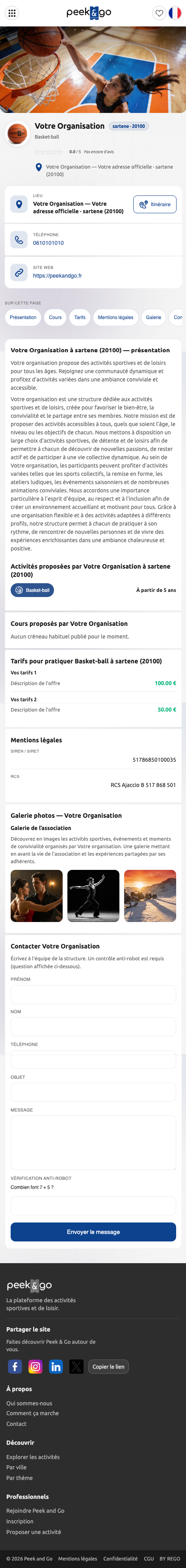Capture de la page publique mobile — faites défiler dans le masque pour parcourir la vitrine