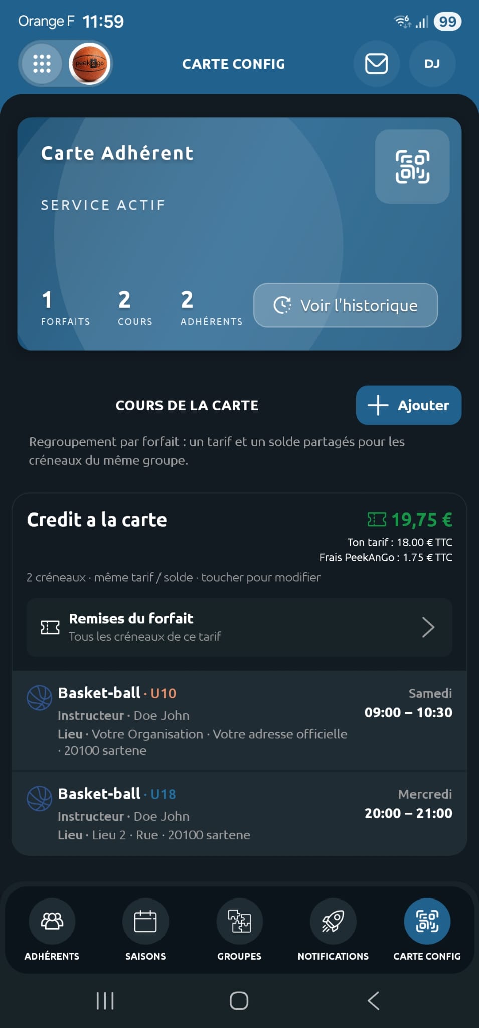 Cartes adhérents